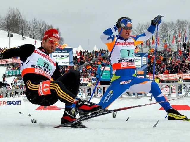 Der deutsche Langlufer Axel Teichmann...ojaervi als Zweitplatzierter ins Ziel.  | Foto: dpa