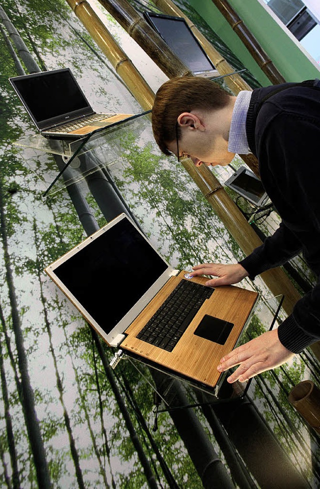 Notebook im Holzgehuse: Sieht so die Green IT fr die Green City aus?  | Foto: dpa/tmn