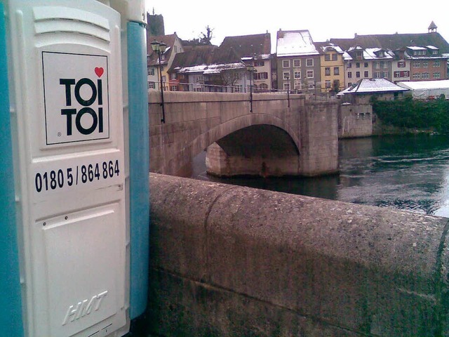 Jugendliche haben dieses Toi-Toi-Toilettenhuschen in den Rhein geworfen.  | Foto: bz