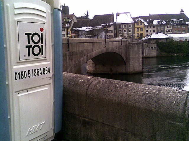 Dieses Toilettenhuschen warfen Jugend...its am Fasnachtssamstag in den Rhein.   | Foto: BZ