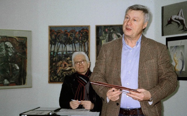 Jrgen Fiederlein (rechts) und Joachim...natoren beim Kunstverein Kirchzarten.   | Foto: wolfgang grosholz