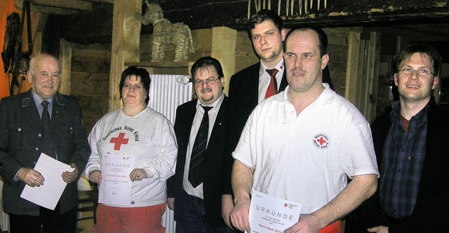 Ehrungen gab es beim DRK Gersbach (von...endt, Mark hlin, und Andreas Krause.   | Foto: Rolf Strohm