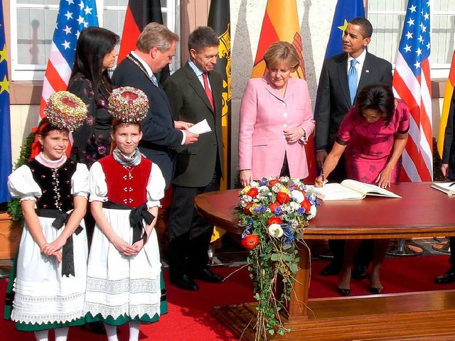 Empfang von Prsident Obama: Carina We...melspacher (vorne links) waren dabei.   | Foto: privat