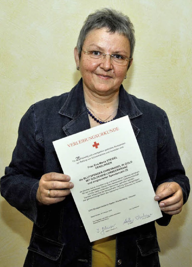 Eva-Maria Steidel spendete 25-mal Blut.  | Foto: MZD