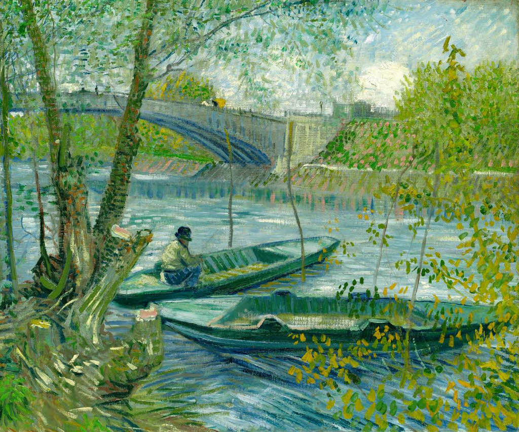 Angler und Boote an der Pont de Clichy 1887