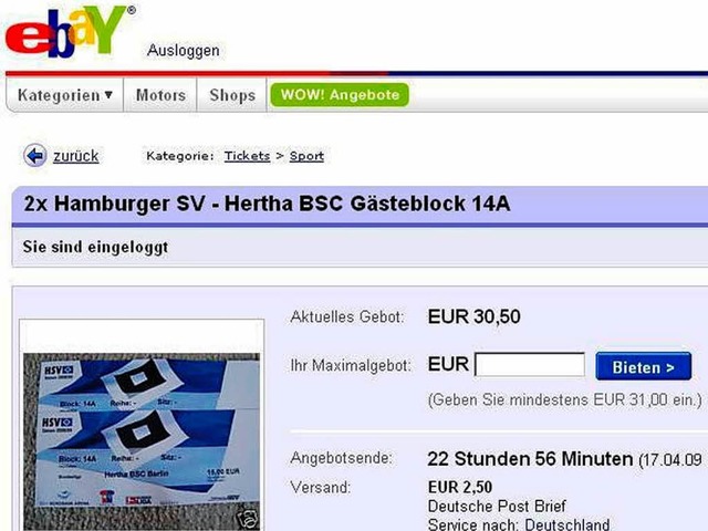 HSV Karten auf Ebay  | Foto: bz