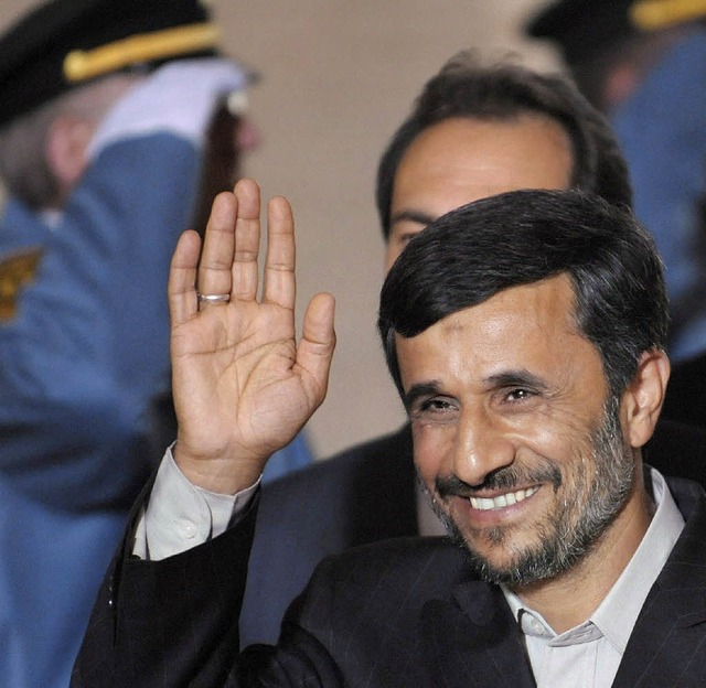 Irans Prsident Mahmud Ahmadinedschad ... Ban Ki Moon &#8211; vor seiner Rede    | Foto: dpa