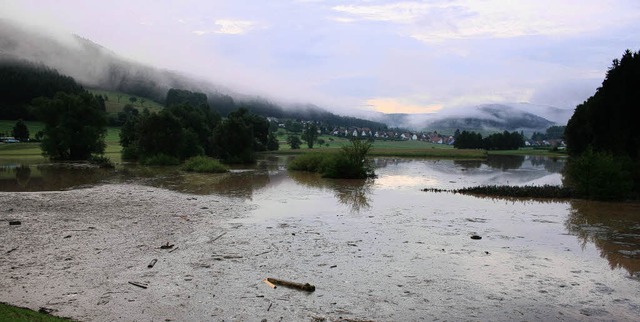 Zur Hlfte gefllt war das Rckhaltebe...ch Land unter gemeldet werden musste.   | Foto: Theo Weber