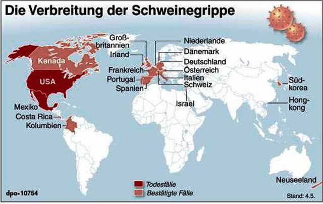 Wie in vielen Teilen der Welt gibt es ...Flle von Schweinegrippe-Erkrankungen.  | Foto: dpa