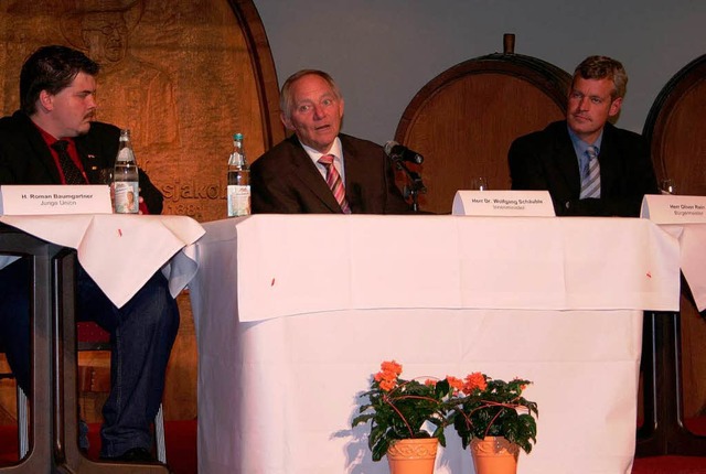 Bundesinnenminister Wolfgang Schuble ...seiner Rede im Badischen Winzerkeller.  | Foto: bianka pscheidl