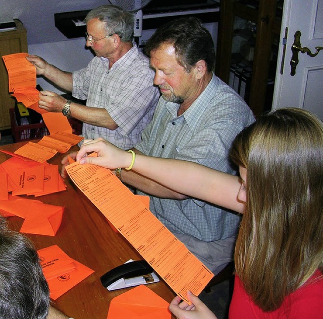 Papier, Papier, Papier. Szene von der Stimmenauszhlung 2004 in Schliengen   | Foto: Michaelis