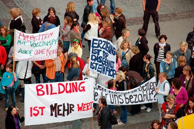 Im April gab es einen ersten Warnstrei...in den Kindergrten richtig zur Sache.  | Foto: Helmut Seller