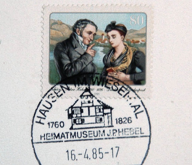 Ersttagsstempel mit  Briefmarke &#8222... Hebels 250. Geburtstag  produzieren.   | Foto: Wolfgang Roth