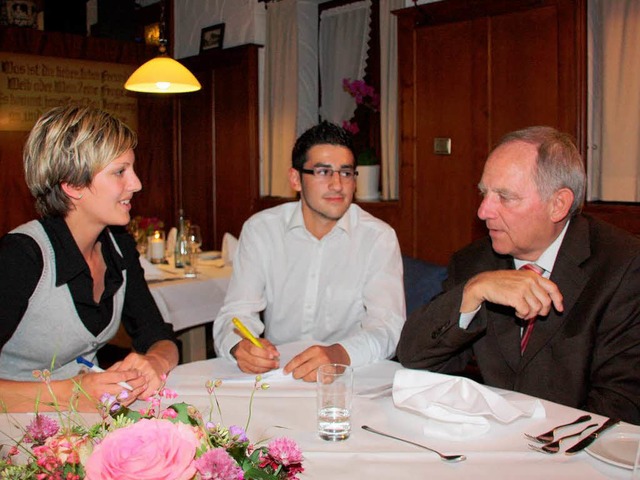 Christine Aniol und Kevin Engist (Mitt... Bundesinnenminister Wolfgang Schuble  | Foto: privat