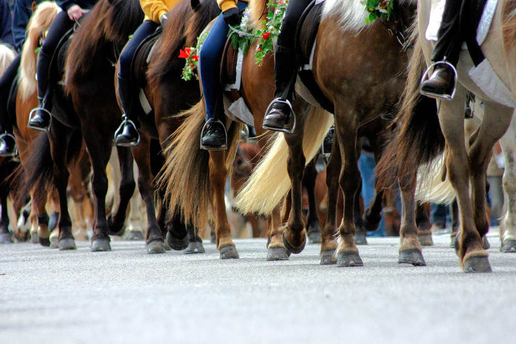Tausende Menschen waren zum Teil in Trachten gekommen, um die Pferde-Prozession und den Gottesdienst unter freiem Himmel zu erleben.