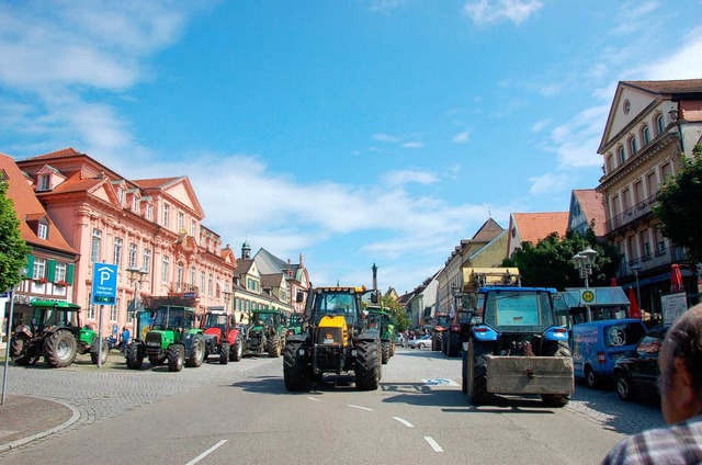 Mit 50 Traktoren haben die Milchbauern...ger Hauptstrae den Verkehr behindert.  | Foto: Ralf Burgmaier