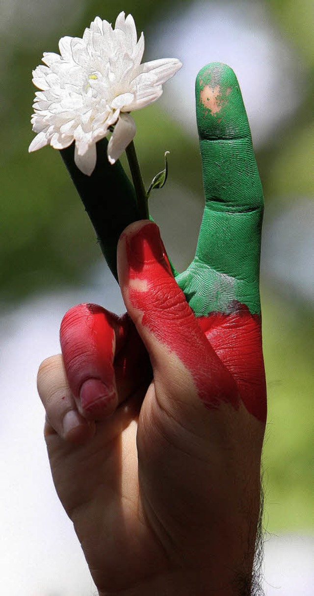 Die Farben des Iran symbolisieren  hier Widerstand und Hoffnung  | Foto: afp