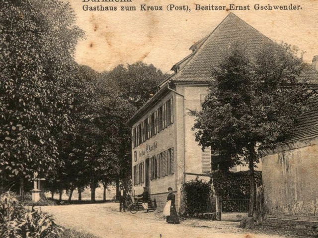 Eine historische Postkarte vom Posthotel &#8222;Kreuz-Post&#8220; in Burkheim  | Foto: Repro Benjamin Bohn