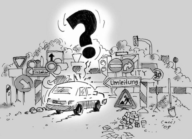 Lahrbyrinth: So sieht BZ-Karikaturist ... Krellmann die Situation in der Stadt.  | Foto: Andreas Krellmann