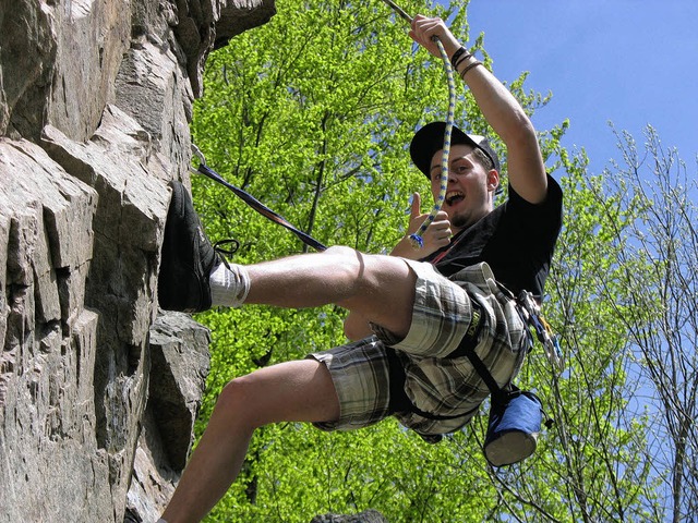 Klettern am Lochschweinele-Felsen geh...erlichen Sportart verschrieben haben.   | Foto: Andreas Bhm