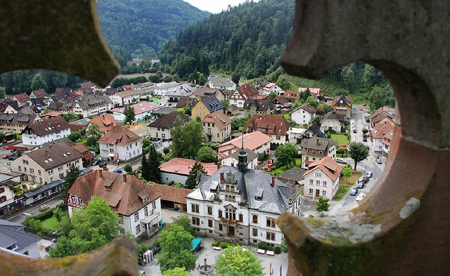 Blick vom Kirchturm aufs Schnauer Rathaus   | Foto: Maier