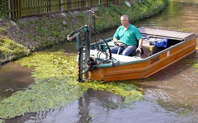 Mhboot mit Messerbalken im Einsatz   | Foto: Alfred Arbandt