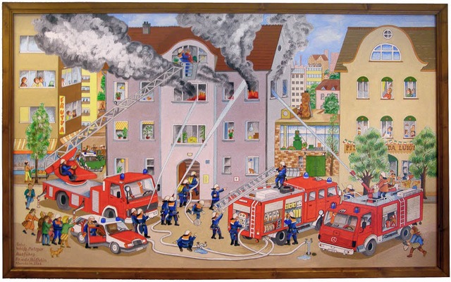 Handgemaltes Bild im Kinderspielzimmer des Feuerwehrhotels  | Foto: Liane Schilling