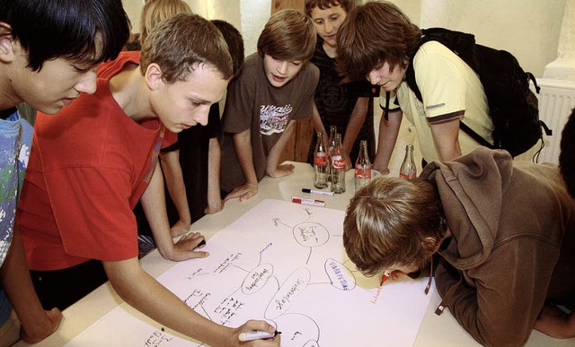 <Bildtext>Jugendliche skizzieren Ideen fr den Skateplatz</Bildtext>.  | Foto: Patrik Mller