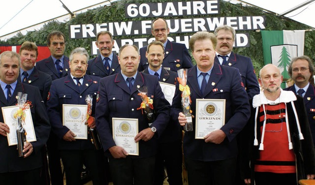 <Bildtext>Fr 30 Jahre Mitgliedschaft ...rd Hilpert (von links) aus.</Bildtext>  | Foto: Werner Probst