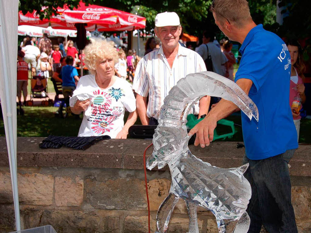 Vergngliche Kunst: Aus einem Eisklotz schuf der Knstler diesen Steinbock.