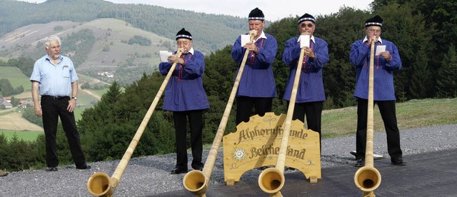 Vor dem herrlichen Bergpanorama des Ob...mt von den Alphornfreunden Belchenland  | Foto: Karin Stckl-Steinebrunner