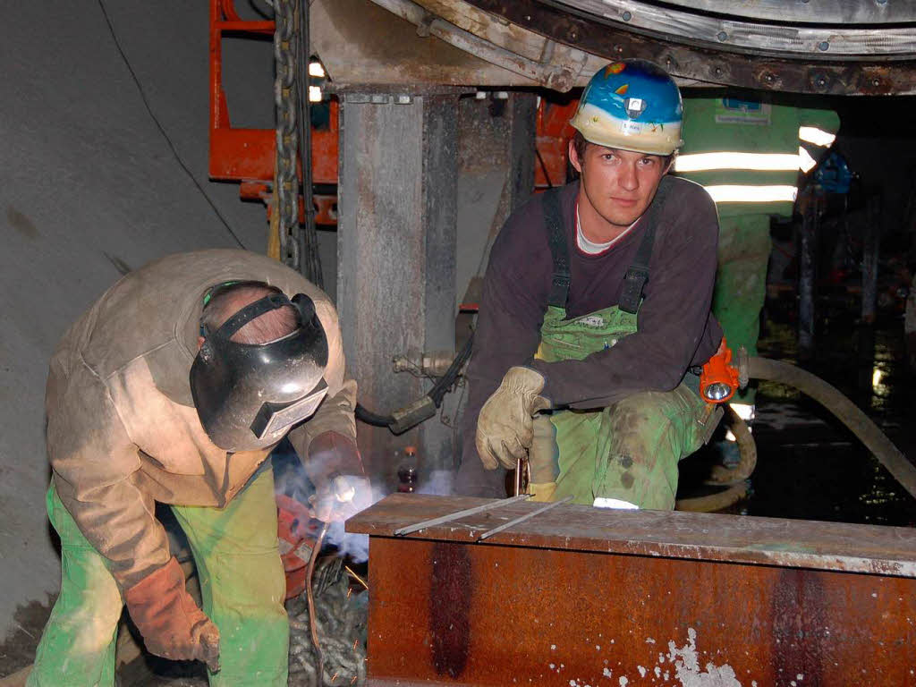 2007: Herrenknecht-Mitarbeiter auf der  Baustelle  am Gotthard