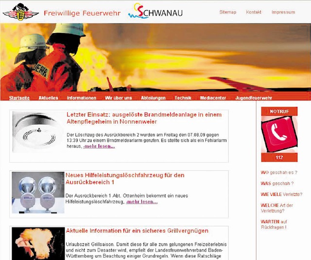 Klar und bersichtlich strukturiert: die neue Website der Schwanauer Feuerwehr   | Foto: BZ