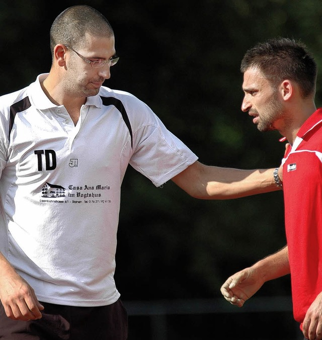 Der Steinener Trainer Tiziano Di Domen...ekehrte Giuseppe Gianguercio  besser.   | Foto: peter gerigk