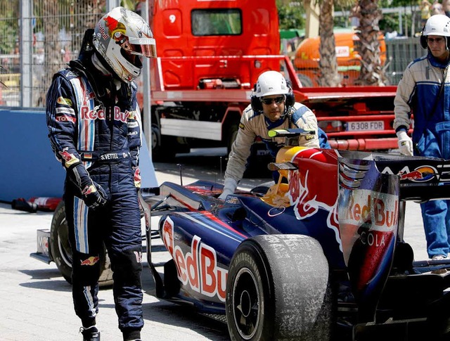 Ende einer Dienstfahrt: Sebastian Vett...o beim Formel 1-Rennen in Valencia ab.  | Foto: dpa