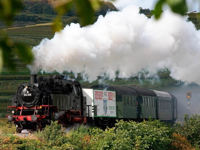 Der Museumszug &#8222;Rebenbummler&#82...lok 64 419 unter Dampf bei Jechtingen.  | Foto: Roland Vitt