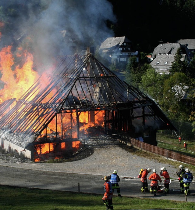 Die Feuerwehren mussten vor allem die Nachbarhuser schtzen.  | Foto: Dieter Maurer