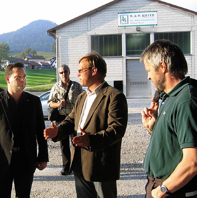 Gerold Kiefer (Zweiter von rechts) erl...ts) das Konzept des Bio-Energie-Parks.  | Foto: Ines Bode