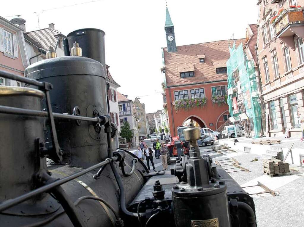 Blick aus dem Fhrerhaus aufs alte Rathaus