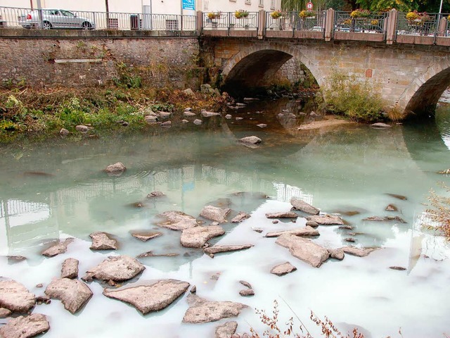 Unappetitlich, aber glcklicherweise ungefhrlich: Farbe in der Alb  | Foto: Kathrin Blum