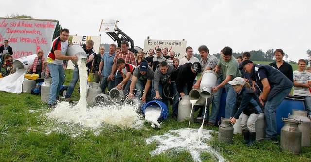 Die Milchbauern aus dem Schuttertal  bei ihrer Protestaktion.  | Foto: Heidi Foessel