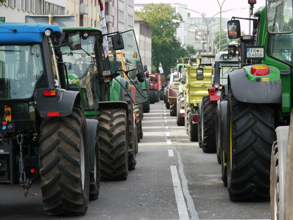 Proteste sdbadischer Landwirte in Freiburg gegen die niedrigen Milchpreise.