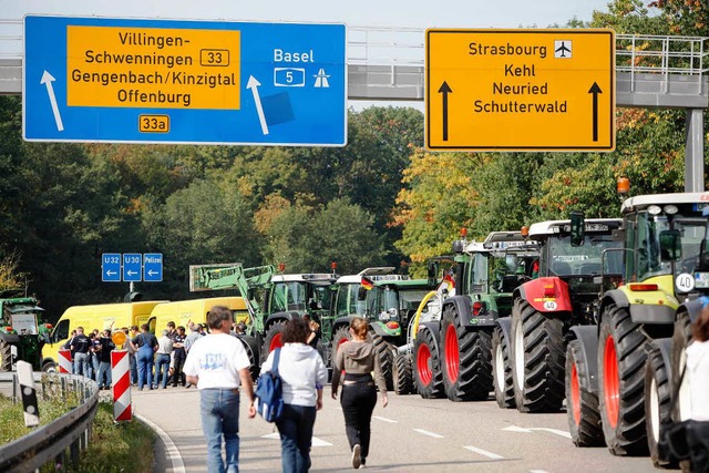 Die Milchbauern  mit ihren Traktoren beim Offenburg Ei.  | Foto: ycb