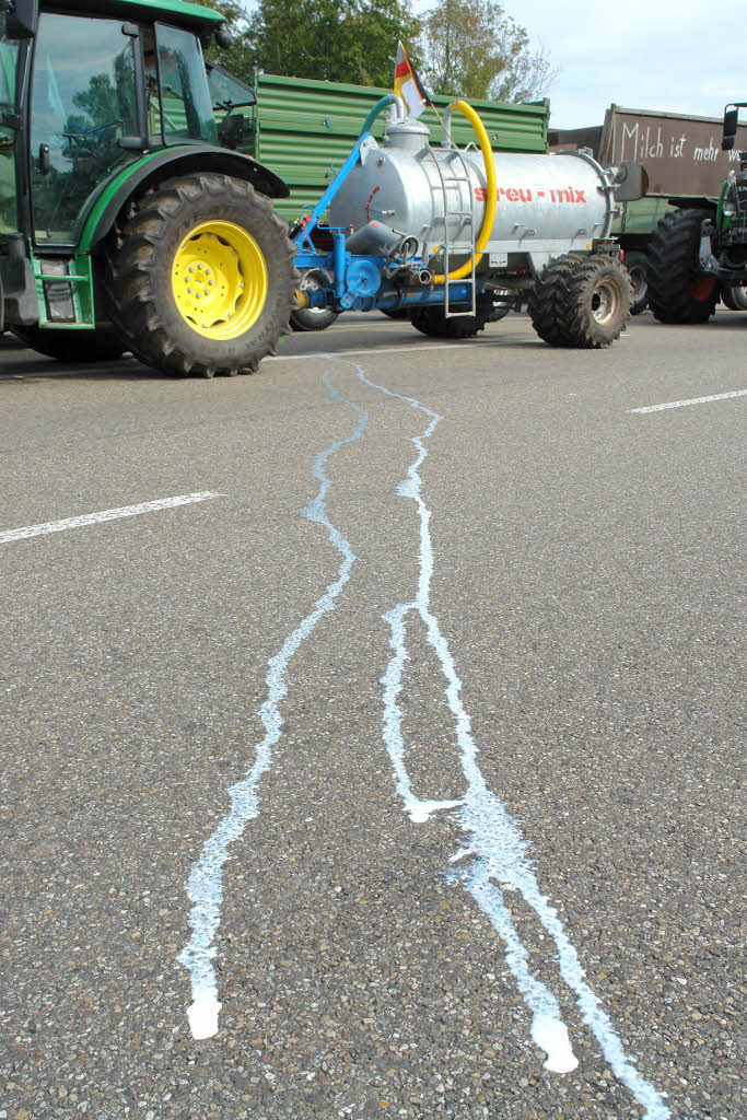 Proteste sdbadischer Landwirte in Freiburg gegen die niedrigen Milchpreise.