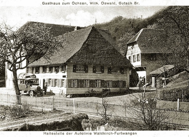 Postwagen und Poststelle Gasthaus &quo...t; um 1900. Eigentmer Wilhelm Oswald.  | Foto: Gemeinde