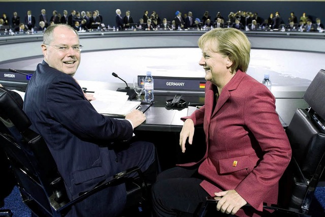Vereint fr Deutschland  &#8211; Angela Merkel und Peer Steinbrck   | Foto: ddp