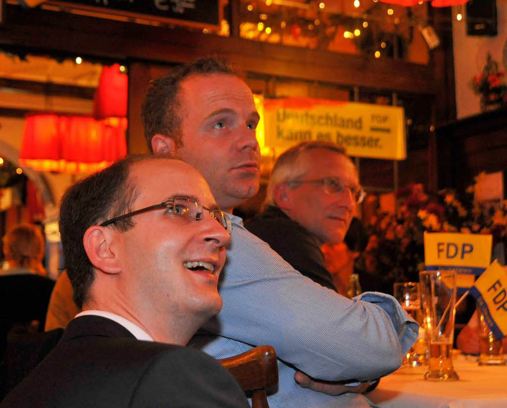 Begeisterun bei der FDP ber das Ergebnis fr den Bund.