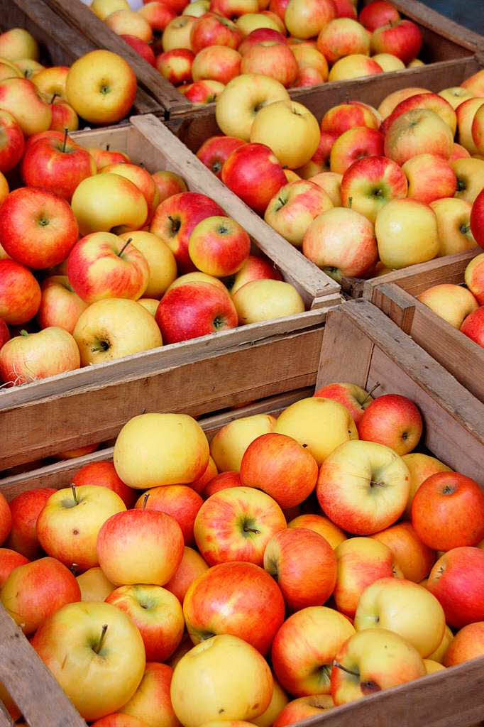 Landwirte verkauften an Stnden entlang der Strae frisches Obst.