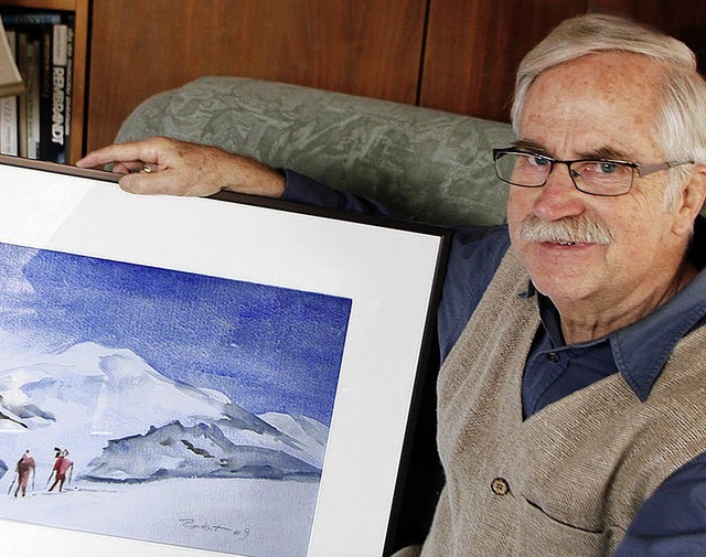 Peter Burkart und  eines seiner Bilder  | Foto: Heidi Fssel