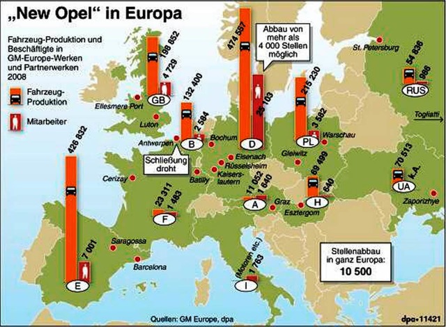 Opel-Standorte in Europa  | Foto: dpa-infografik